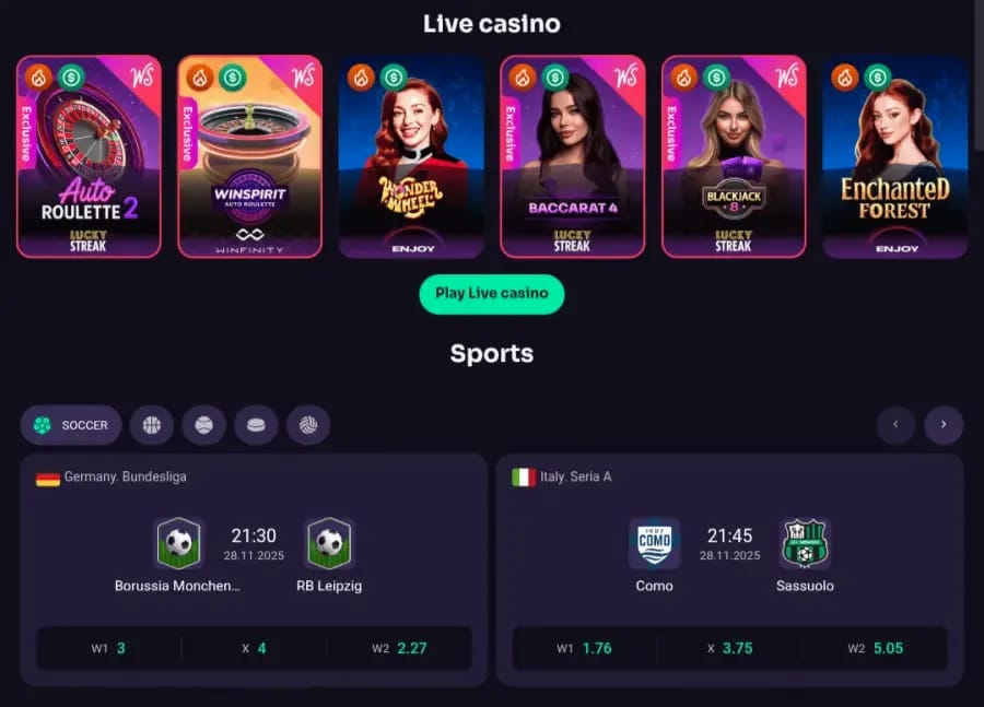 Vivi l'esperienza WinSpirit Casino